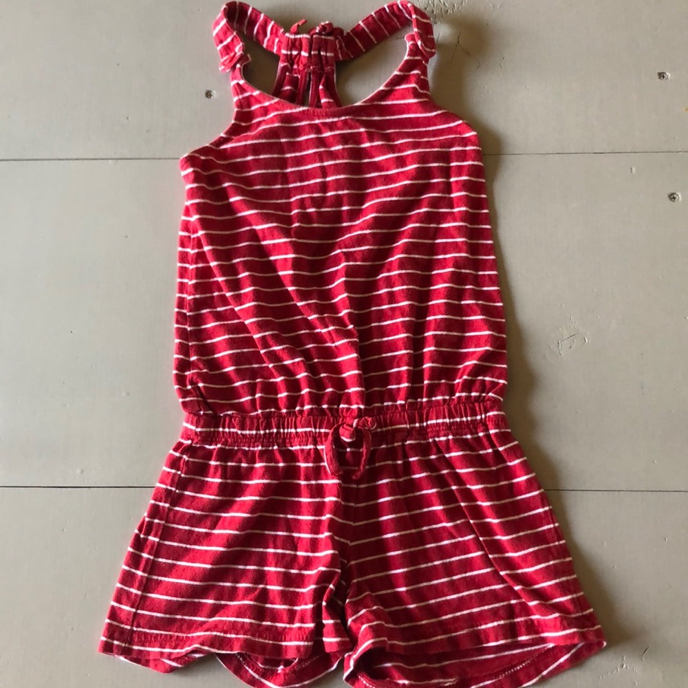 Girls Red and White Striped Rompers